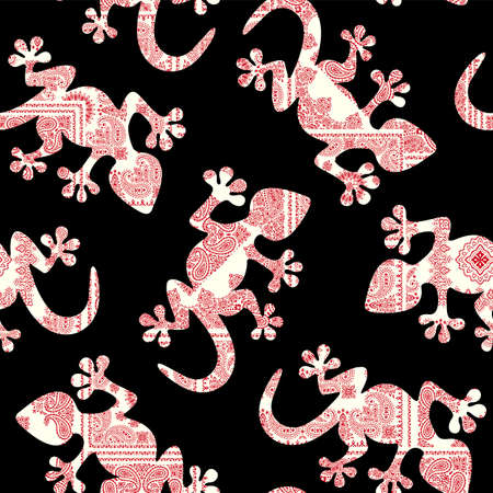 Seamless pattern using bandana material and lizard silhouette,のイラスト素材