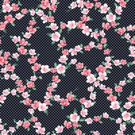 Cute Japanese cherry blossom seamless pattern,のイラスト素材