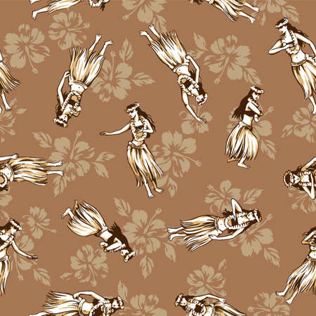 Seamless pattern of female dancing beautiful hula,のイラスト素材