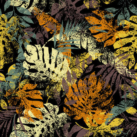 Seamless pattern of beautiful tropical plants,のイラスト素材