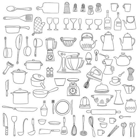 Illustration collection of tools used in the kitchen,のイラスト素材