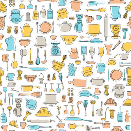 Illustration seamless pattern of tools used in the kitchen,のイラスト素材