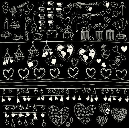 A collection of fun illustrations using the shape of a heart,のイラスト素材