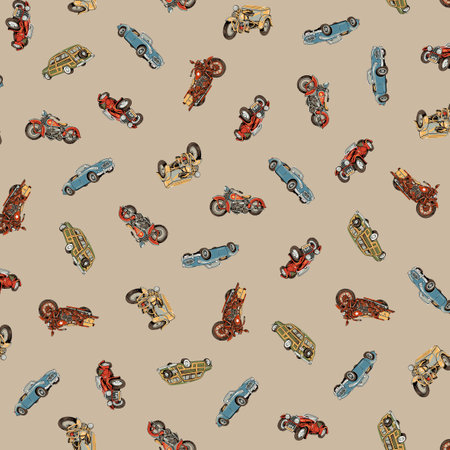 Hand drawn classic car seamless pattern,
Half step repeat Up and down is vertical movement and horizontal is half shift repeat,の写真素材