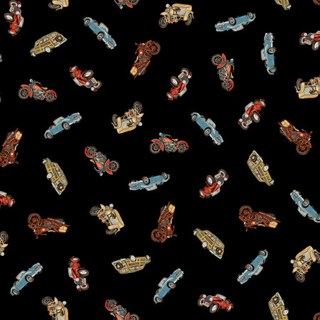 Hand drawn classic car seamless pattern,
Half step repeat Up and down is vertical movement and horizontal is half shift repeat,の写真素材