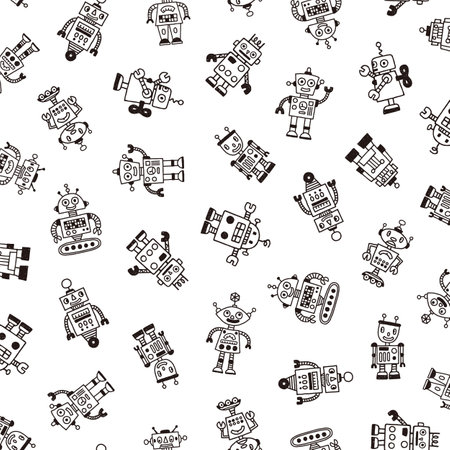 Retro cute and fun robot seamless pattern,のイラスト素材