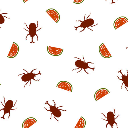 Seamless pattern with simple silhouette beetles,のイラスト素材