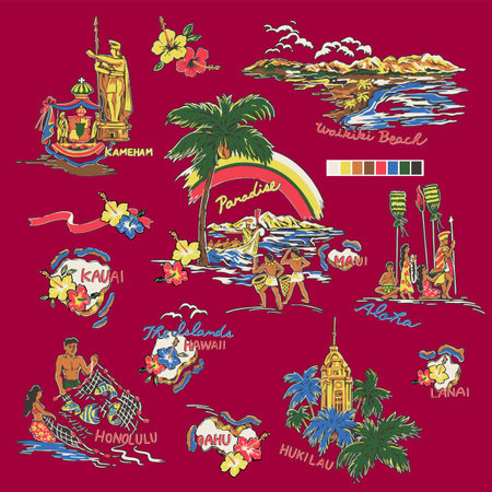 <p>Hawaiian landscape that can be used for Aloha shirts,</p>のイラスト素材