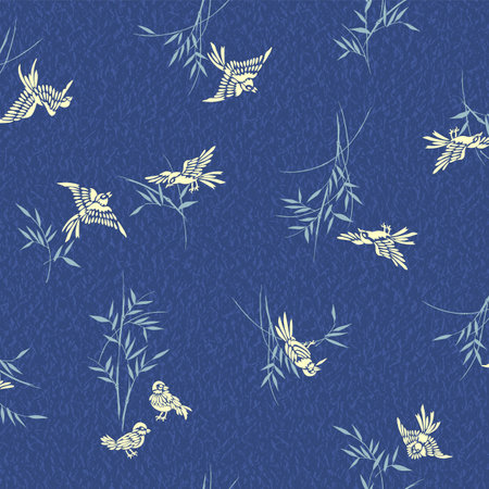 Japanese sparrow and bamboo seamless pattern,のイラスト素材
