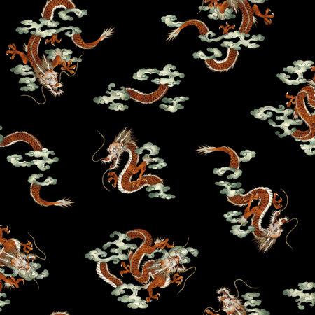 Japanese dragon pattern drawn by hand,の写真素材
