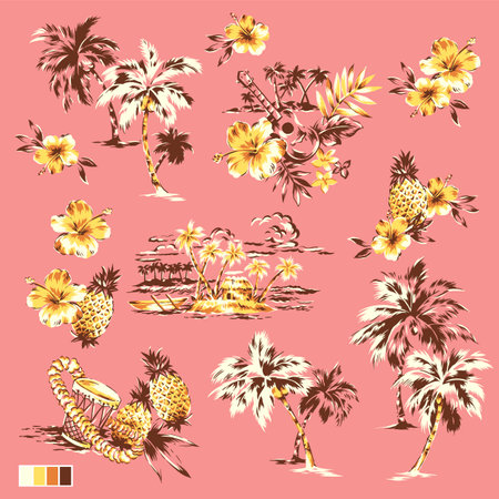 Hawaiian landscape that can be used for Aloha shirts,のイラスト素材
