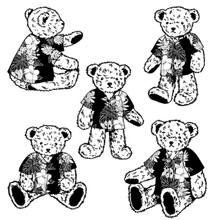 Collection of cute bears wearing Aloha shirts,のイラスト素材
