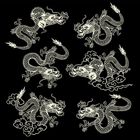 Japanese classical dragon material collection,のイラスト素材