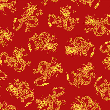 Seamless pattern with classic Japanese dragons,のイラスト素材