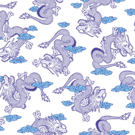 Seamless pattern with classic Japanese dragons,のイラスト素材