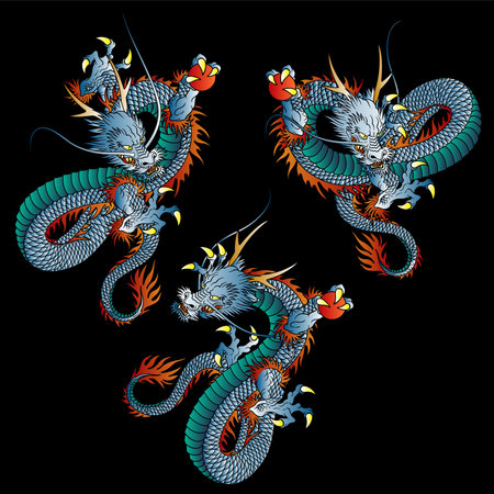 Japanese classical dragon material collection,のイラスト素材