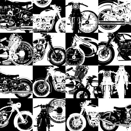Created an impressive seamless pattern using the silhouette of a motorcycle,のイラスト素材