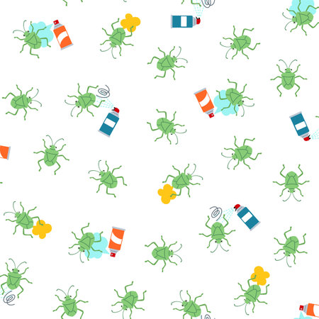 Seamless pattern with bugs and spray can. Vector illustration.のイラスト素材