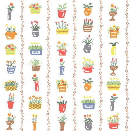 Seamless pattern with houseplants in pots. Vector illustration.のイラスト素材