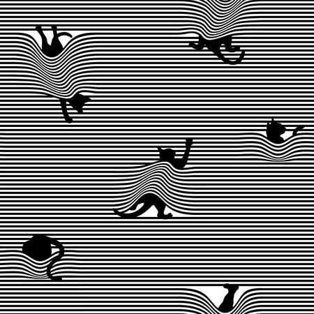 Seamless black and white pattern with a silhouette of a diverのイラスト素材