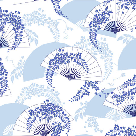 A pattern combining Japanese folding fans and flowers,のイラスト素材