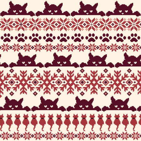 Seamless knit pattern with cute cats in the design,のイラスト素材