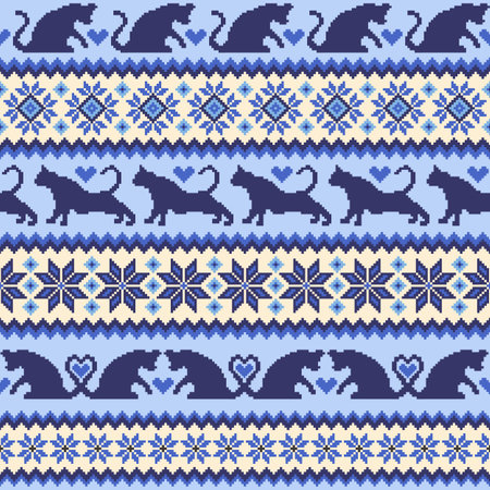 Seamless knit pattern with cute cats in the design,のイラスト素材