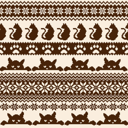 Seamless knit pattern with cute cats in the design,のイラスト素材