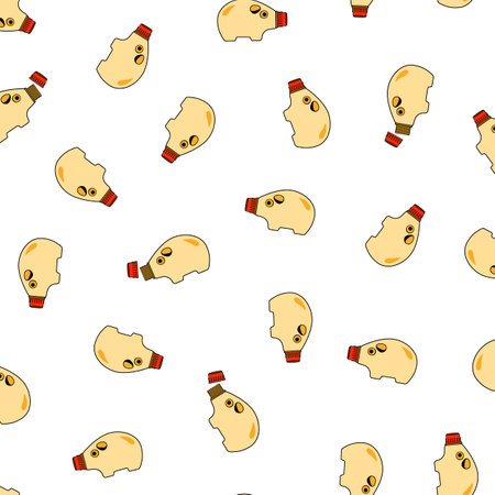 Seamless pattern with cartoon face on white background. Vector illustration.のイラスト素材