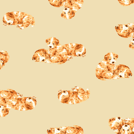 Seamless pattern of cute puppies drawn in realistic style,の写真素材