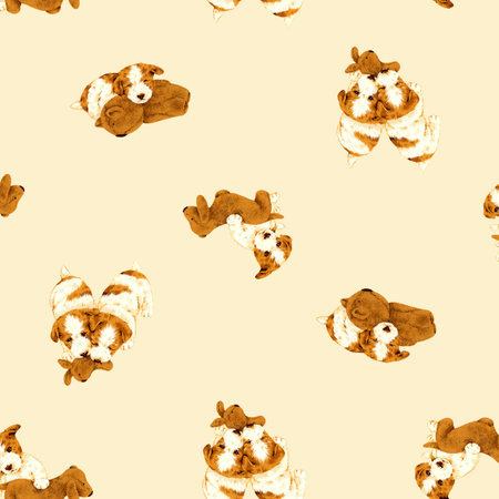 Seamless pattern of cute puppies drawn in realistic style,の写真素材
