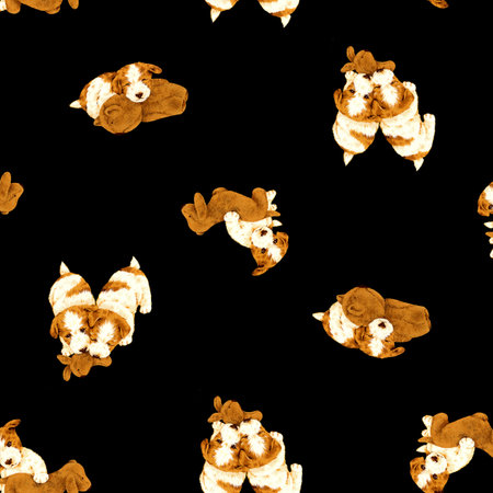 Seamless pattern of cute puppies drawn in realistic style,の写真素材