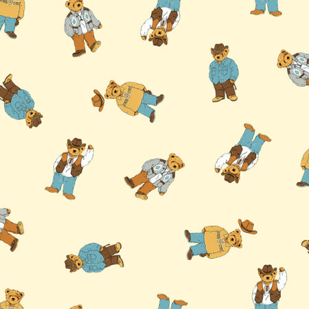 Seamless pattern of cute bears in western costumes,の写真素材