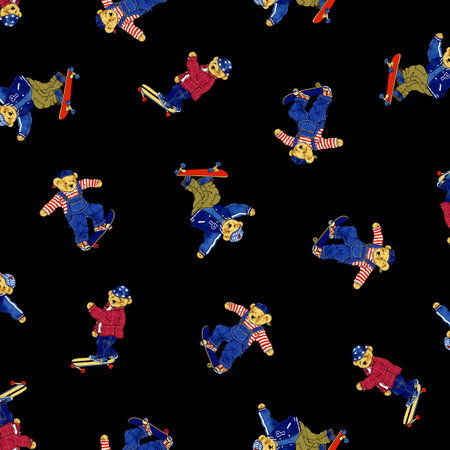 Seamless pattern of cute bears enjoying skateboarding,の写真素材