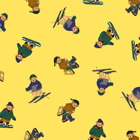 Seamless pattern of cute bears enjoying winter sports,の写真素材