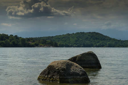 Lake Viverone is a small natural lake in the Piedmont region in Italy very popular with motorcyclists and water sports enthusiastsの写真素材