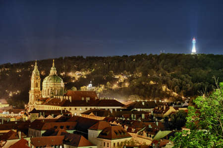 Prague overview at nightの写真素材