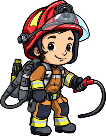 Cartoon firefighter boy. Vector clip art illustration with simple gradients. All in a single layer.のイラスト素材