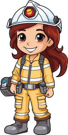 Illustration of a Cute Little Girl Wearing a Fireman Costumeのイラスト素材