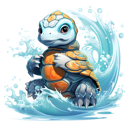 Turtle in the water. Vector illustration of a sea animal.の素材