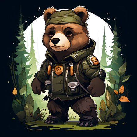 Vector illustration of a bear in a khaki jacket and a helmet.の素材