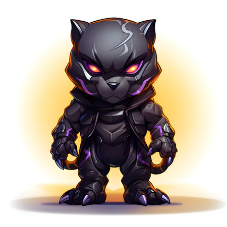 Illustration of a powerful black robot isolated on a white background.の素材