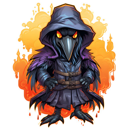 Vector illustration of a witch in a black hat and a black cloak with a hood.の素材