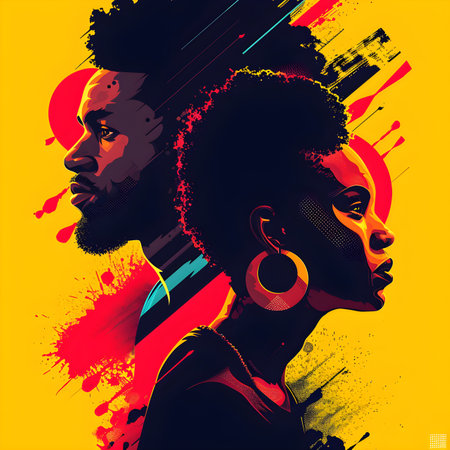 African american man with headphones. Grunge background. Vector illustration.の素材