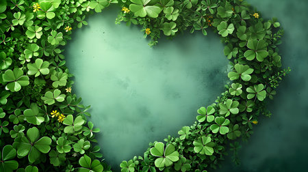 Valentine's day background with green clover leaves. Vector illustration.の素材