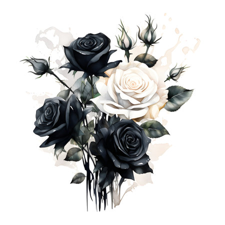 Watercolor bouquet of black and white roses. Vector illustration.の素材