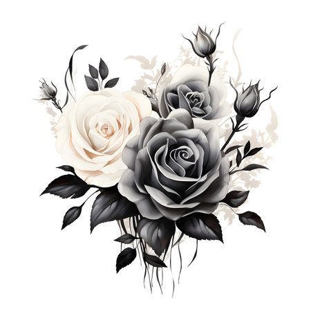 Wedding bouquet with black and white roses. Vector illustration.の素材