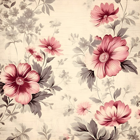 Vintage floral background with flowers in retro style Sepia.の素材