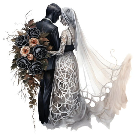 Wedding couple in love isolated on white background. Digital illustration.の素材