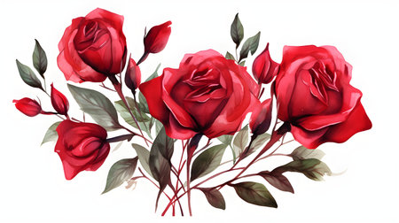 Red roses bouquet isolated on white background. Watercolor illustration.の素材